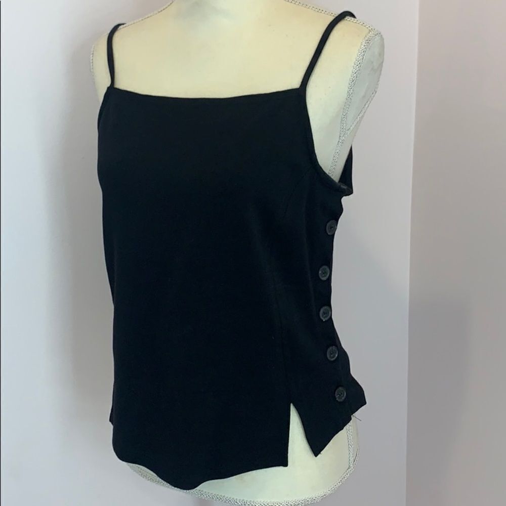 Meadow Rue (Anthropologie) Black Pantego Side Button Top with waist slits